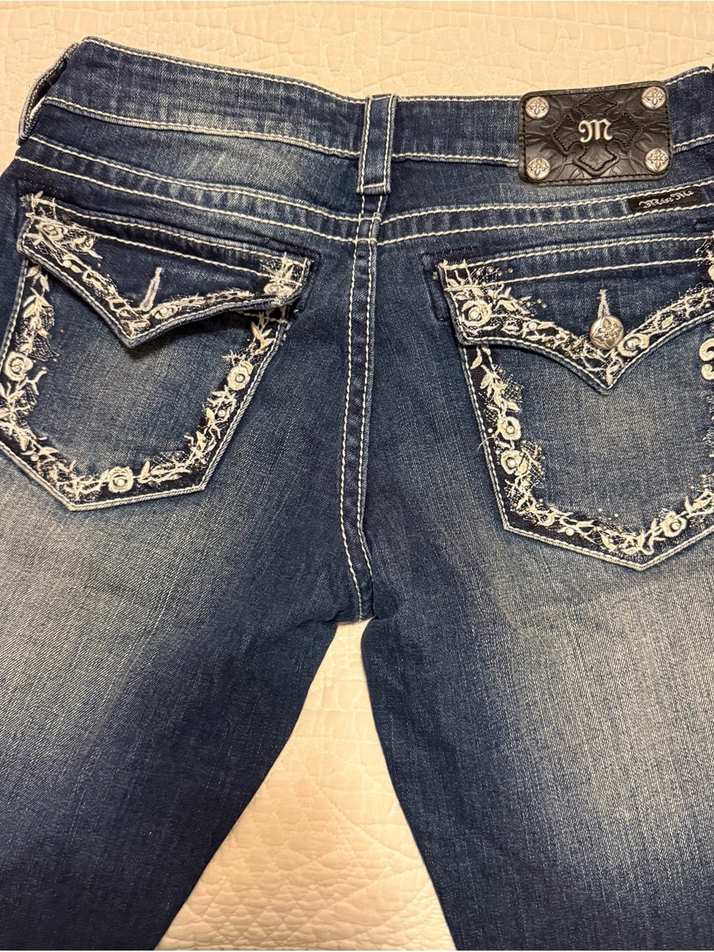 Miss Me Embroidered Dark Blue Boot Cut Jeans